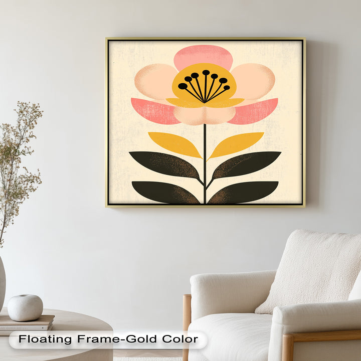 Mid-Century Bloom – Retro Floral Minimalist Wall Art Oil Painting