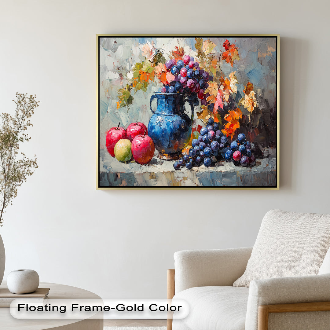 Fall Apple & Floral Still Life – Rustic Autumn Decor Oil Painting