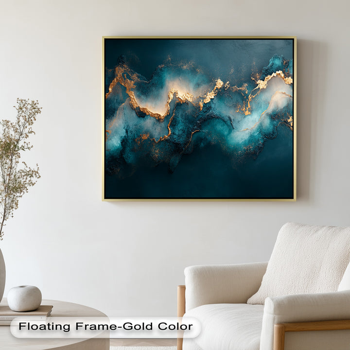 Modern abstract composition with flowing metallic textures and moody tones.
