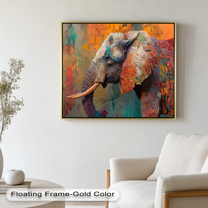 Colorful Elephant – Framed Oil Painting