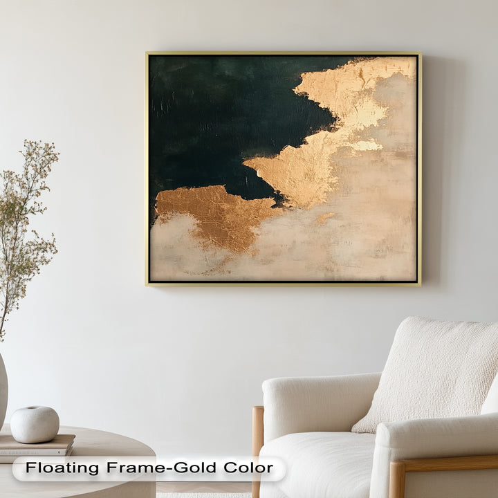 Golden Drift – Minimalistisches abstraktes Ölgemälde in Gold und Dunkelgrün