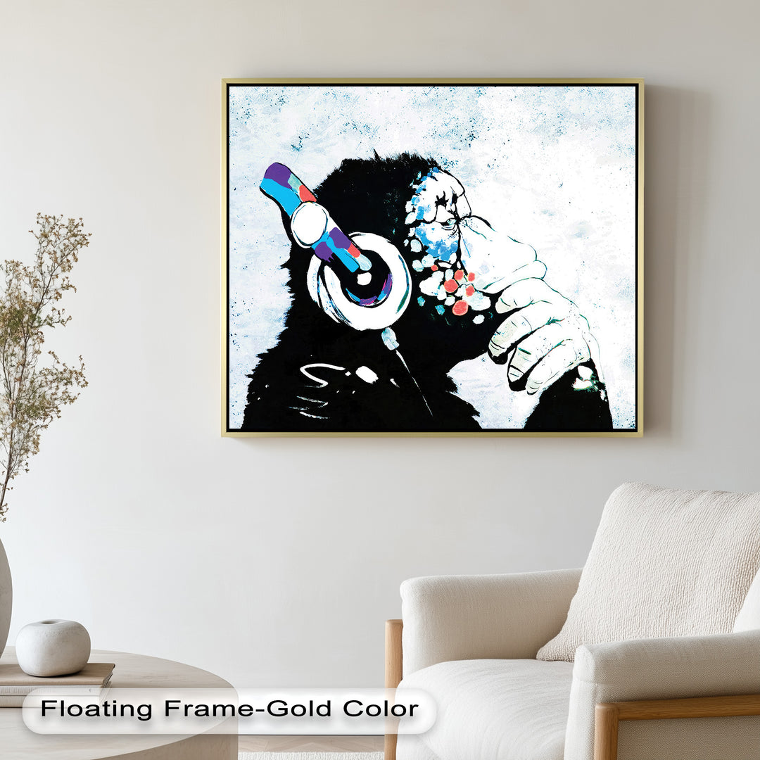 Contemplative Chimp with Headphone – Banksy Oil Painting
