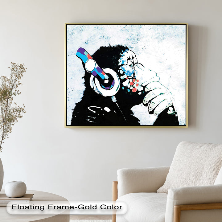 Contemplative Chimp with Headphone – Banksy Oil Painting