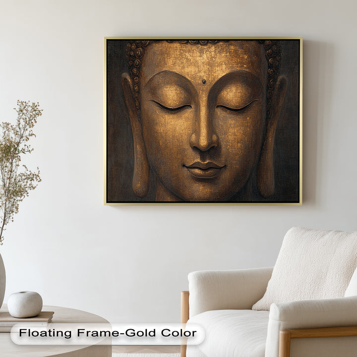 Golden Buddha Face Wall Art – Religious Oil Painting