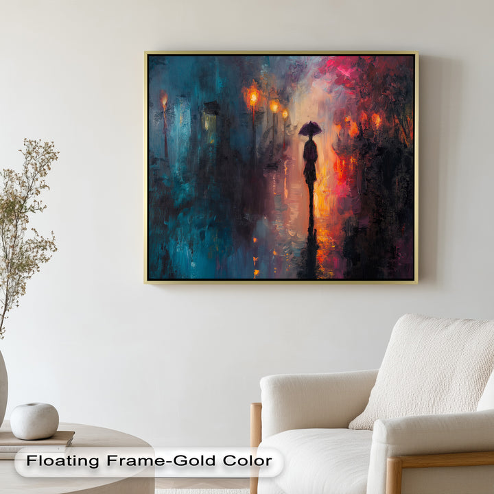 Evening Solitude – Romantic Rainy Stroll Love Oil Painting