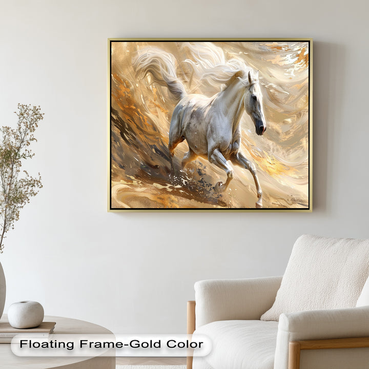 Majestic White Horse – Dynamic Equine Oil Painting