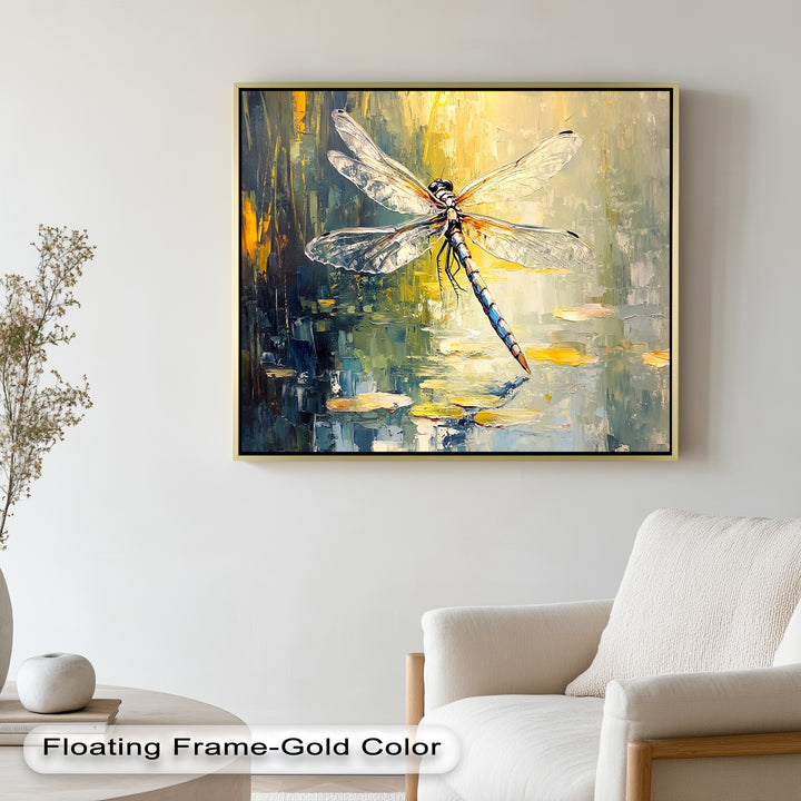 Shimmering Dragonfly Over Lily Pond – Animal Oil Painting