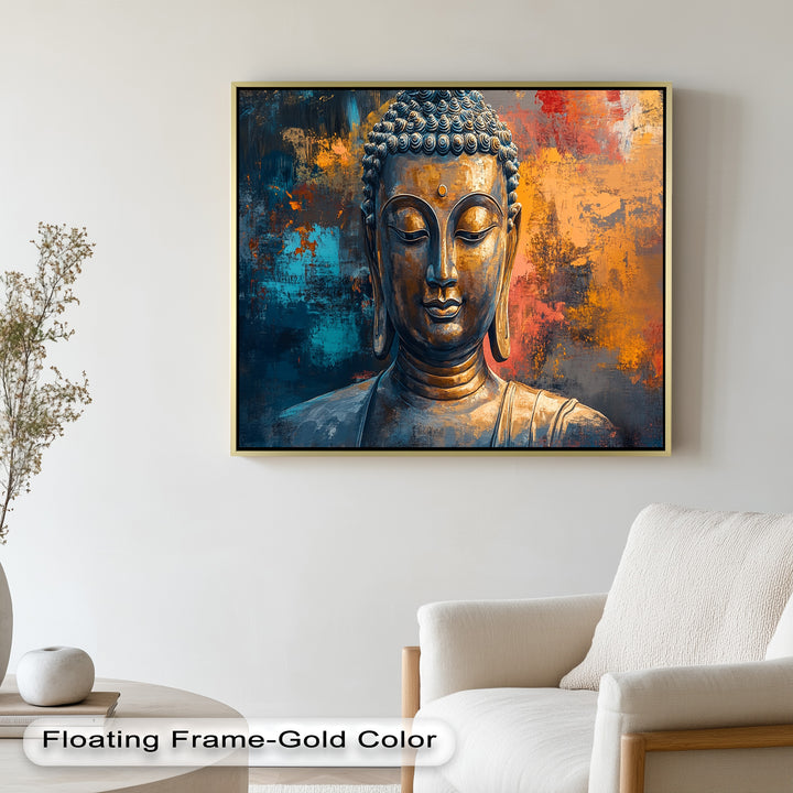 Vibrant Buddha Portrait Wall Art – Religious Oil Painting