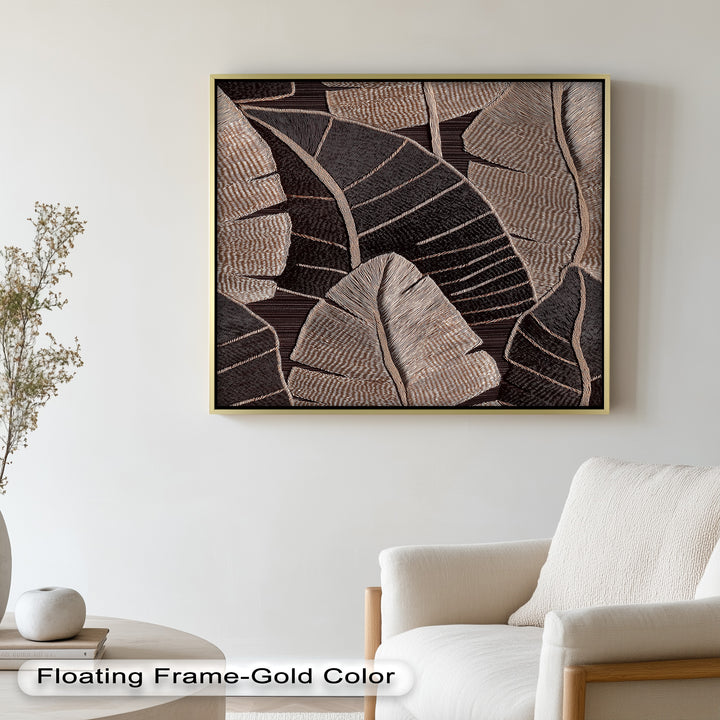 Tactile Tropics – Brown Leaf Composition Flower Oil Painting