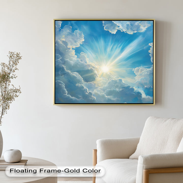 Heavenly Clouds and Radiant Sun – Luminous Sky Oil Painting