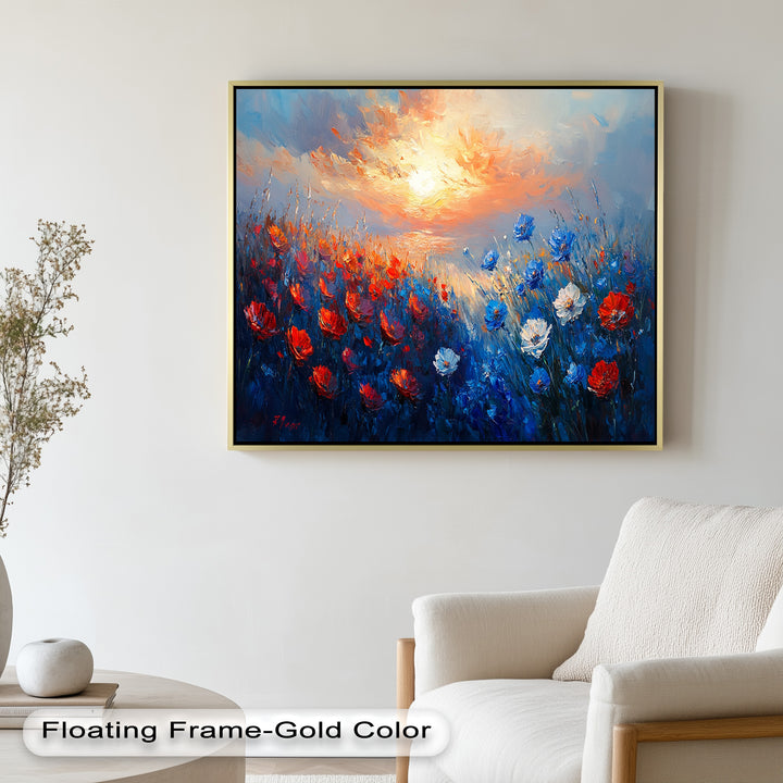 Wildflower Sunset Symphony – Colorful Horizon Flower Oil Painting