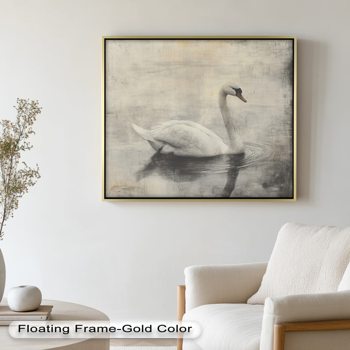 Silent Grace – Monochrome Swan on Still Water Oil Painting