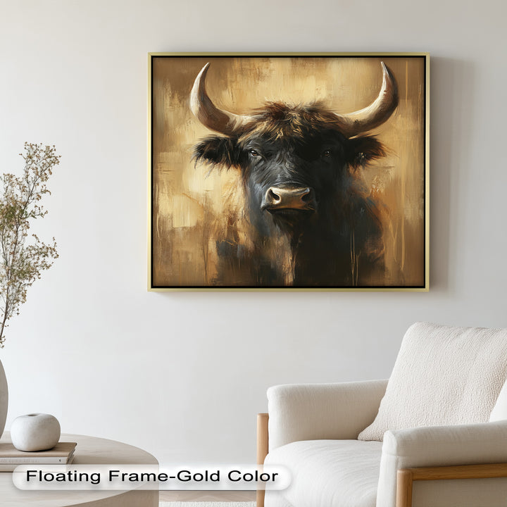 Bull in Amber Tones - Animal Oil Painting
