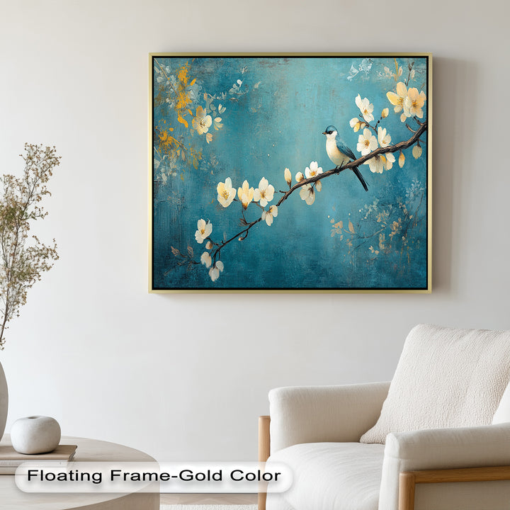 Bluebird and Blossoms Wall Art – Floral Oil Painting
