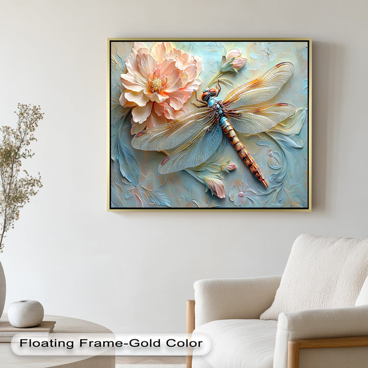 Floral Dragonfly Modern Art – Botanical Oil Painting