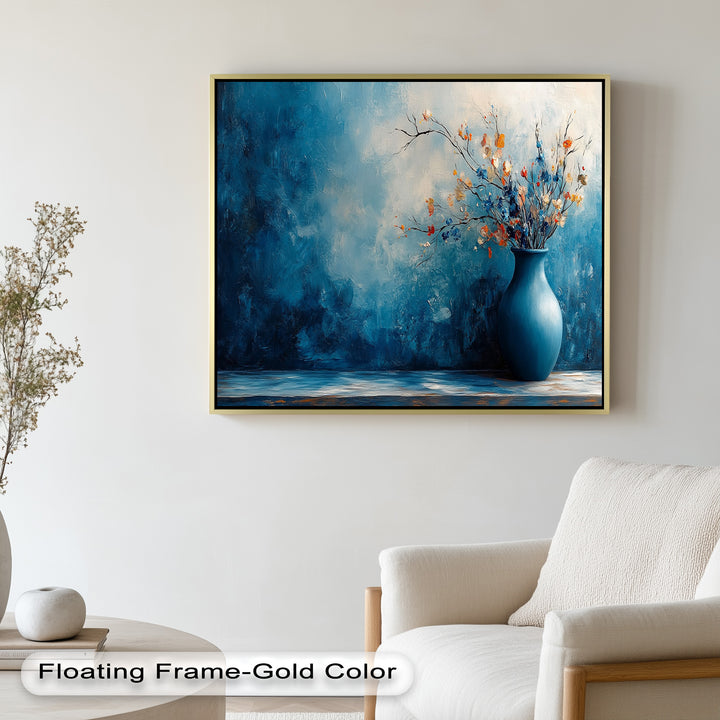 Blue Harmony Vase – Contemporary Floral Arrangement Flower Oil Painting