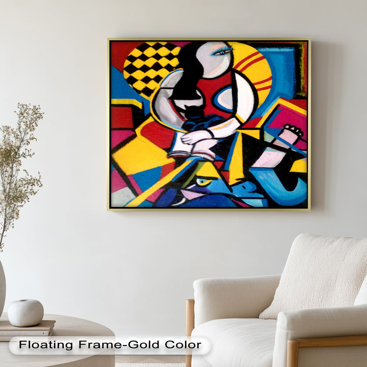 Cubist Woman with Cat Wall Art – Abstract Oil Painting