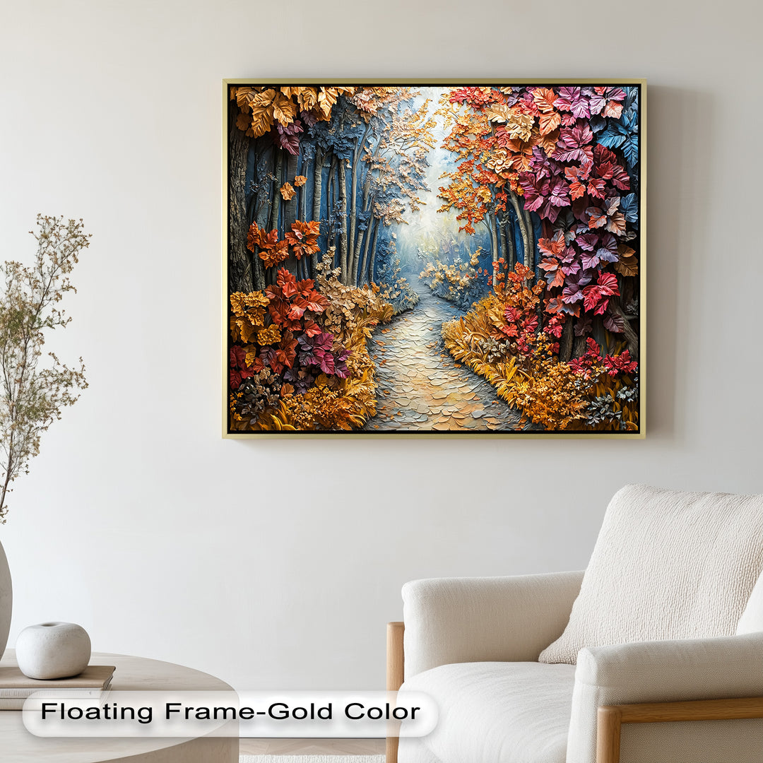 Gerahmte Kunst „Herbstpfad“ – Modernes Waldölgemälde