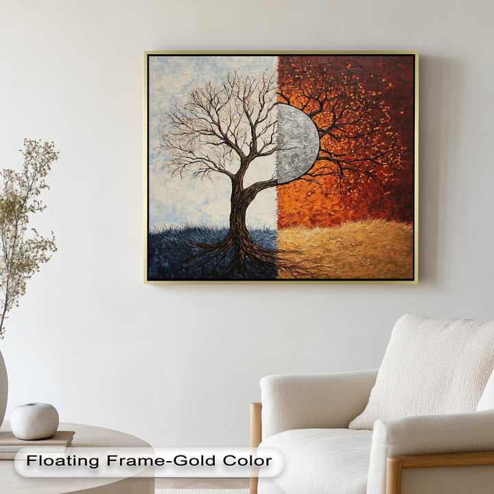 Duality of Seasons – Abstract Tree Oil Painting