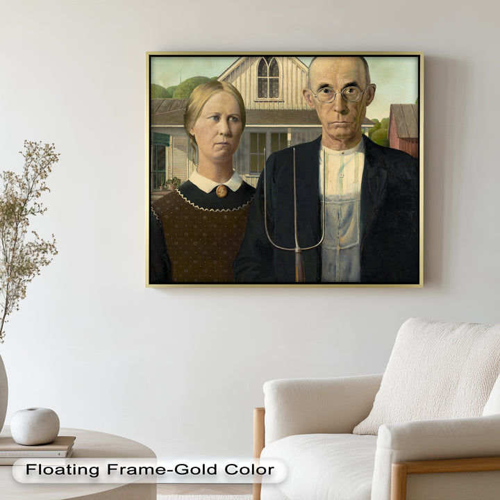 American Gothic – Ikonisches Porträt des Mittleren Westens, historisches Ölgemälde