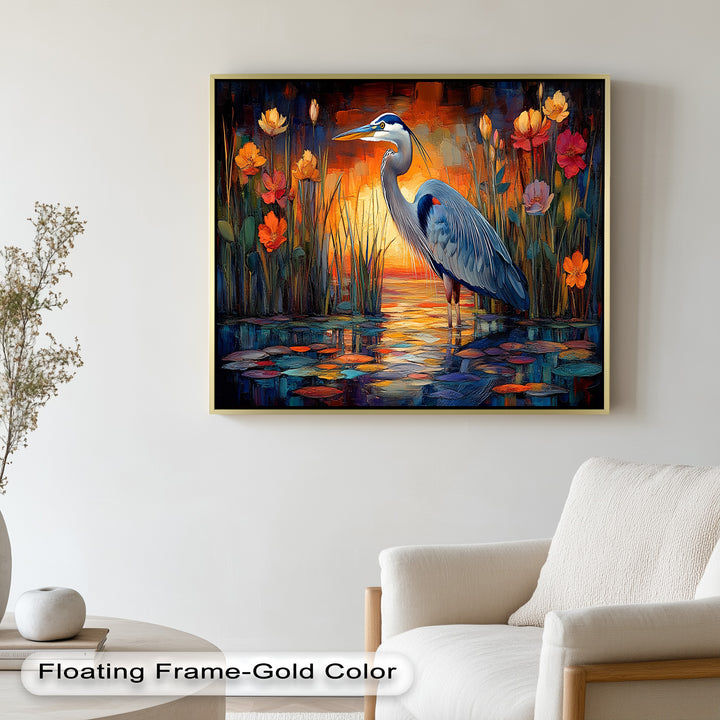 Heron at Sunset  – Animal Oil Painting