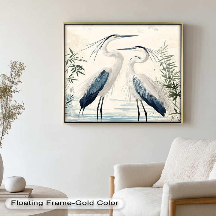 Twin Herons in Harmony – Bird Oil Painting