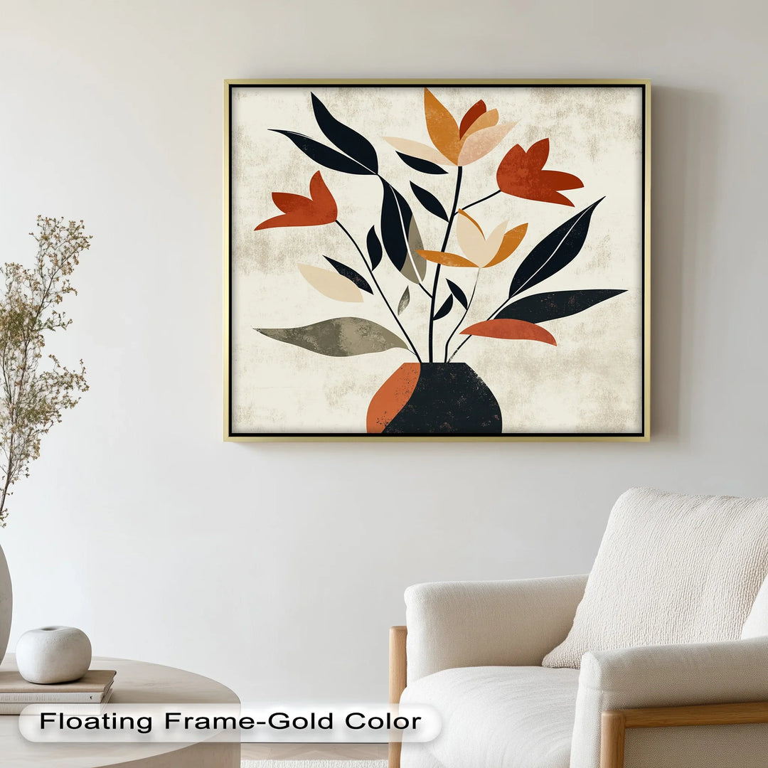 Earthy Boho Floral – Modern Abstract Vase Oil Painting - MyPhotoStation