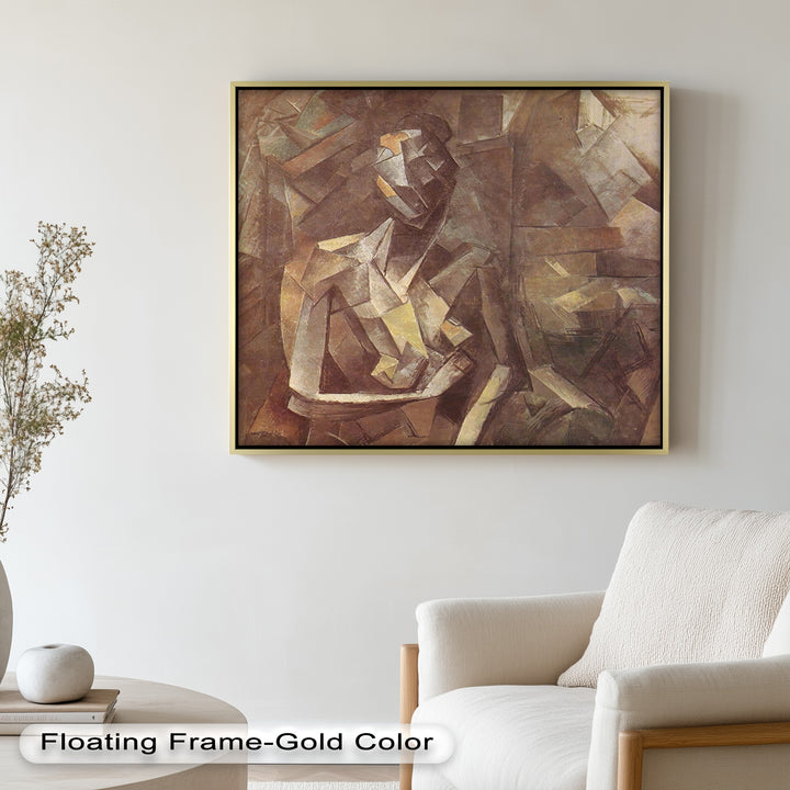 Sepia Kubistische Figur Wandkunst – Abstraktes Ölgemälde
