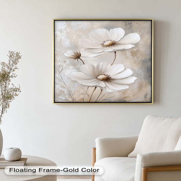 Soft Ivory Blooms – Neutral Flower Oil Painting