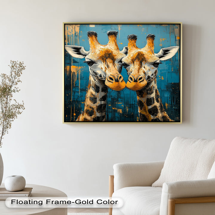 Zwei Giraffen in blauer abstrakter Harmonie - Tierölgemälde
