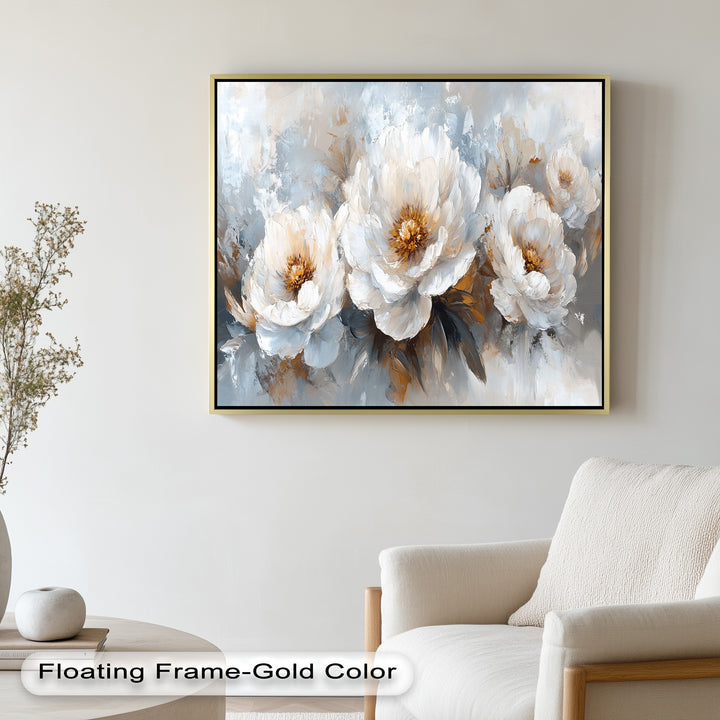 Ivory Garden Symphony – White Peony Bouquet Flower Oil Painting