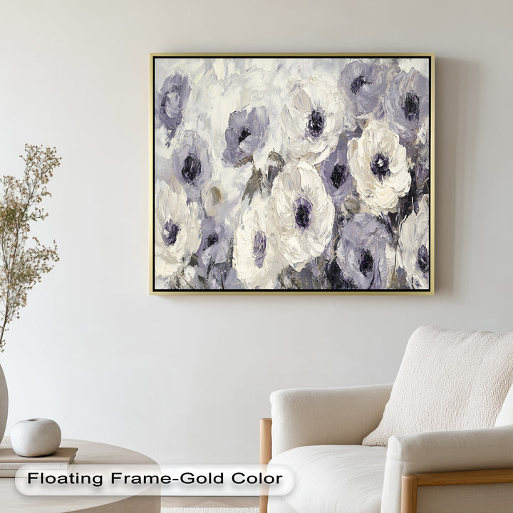 Ivory Whispers – Cream and Lavender Anemone Flower Oil Painting