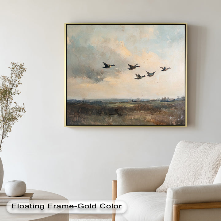 Flight Over the Marshlands – Ducks in Motion Oil Painting