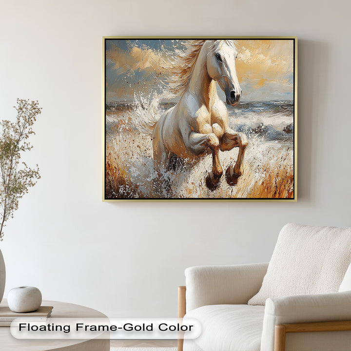 White Horse Art – Gerahmtes Ölgemälde mit Pferd