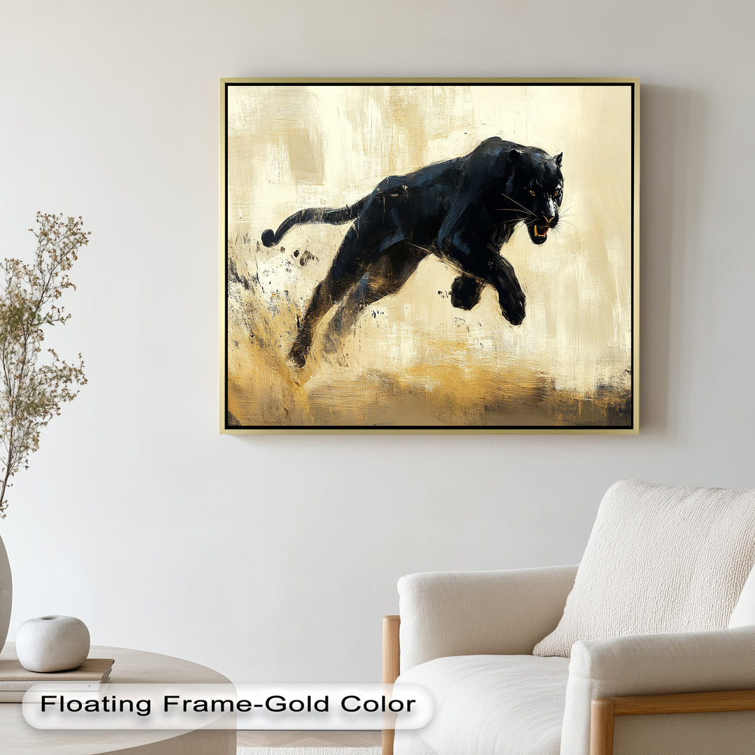 Charging Black Panther in Motion – Animal Oil Painting