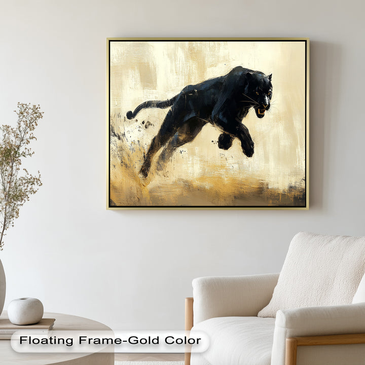 Charging Black Panther in Motion – Animal Oil Painting