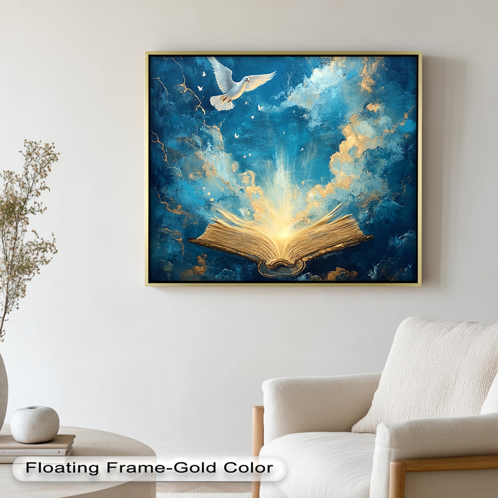 Illuminated Bible with Dove - Christian Oil Painting