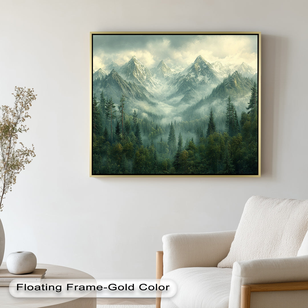 Misty Mountain Forest - Framed Oil Paintings