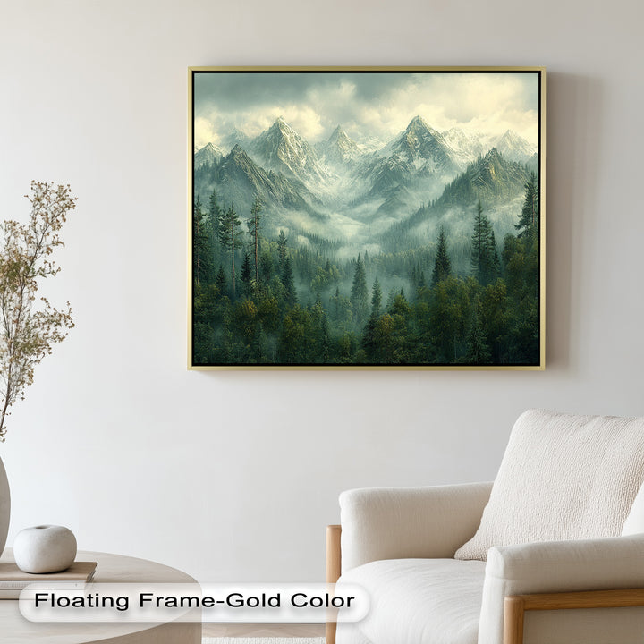 Misty Mountain Forest - Framed Oil Paintings
