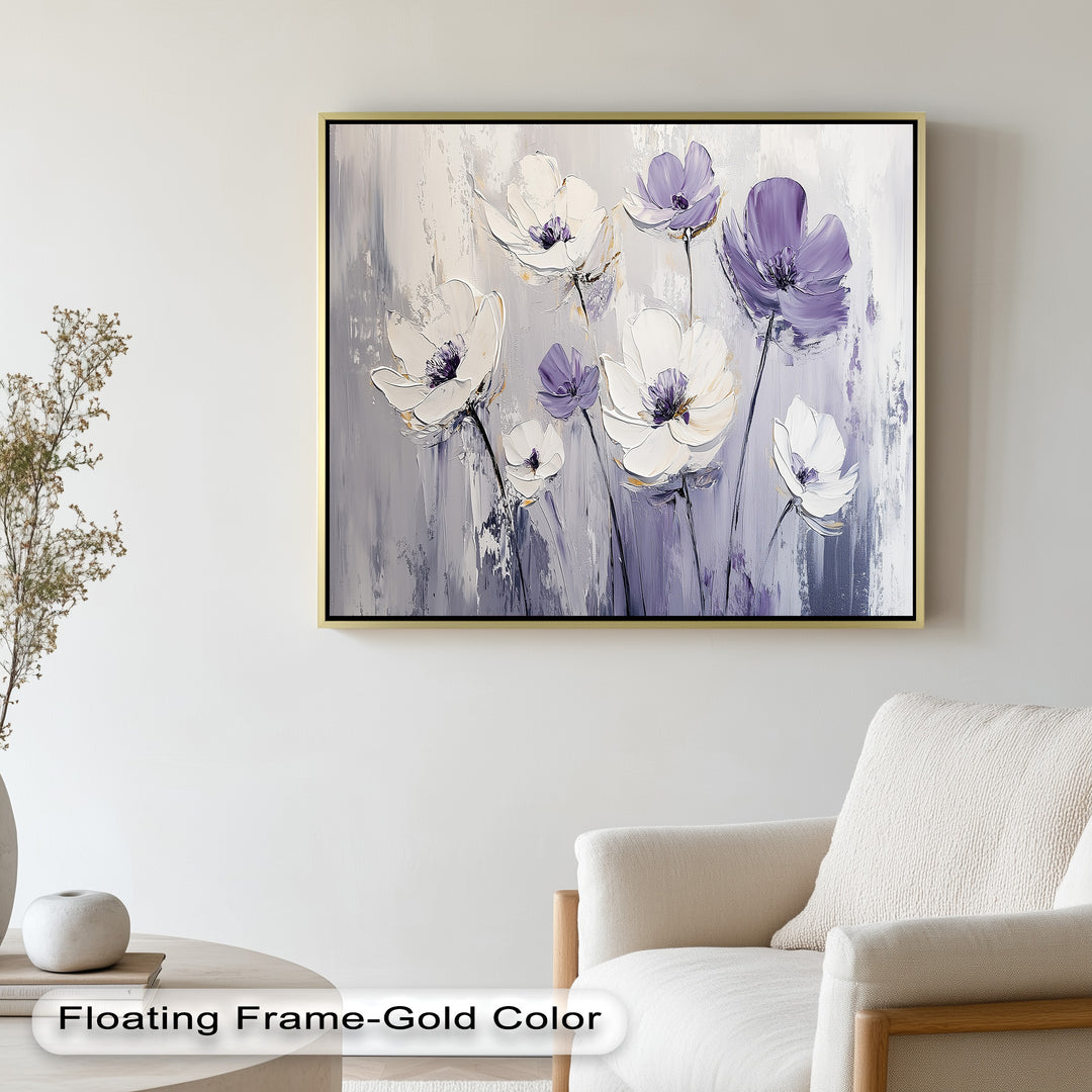 White and Purple Wildflowers in Soft Harmony - Flower Oil Painting