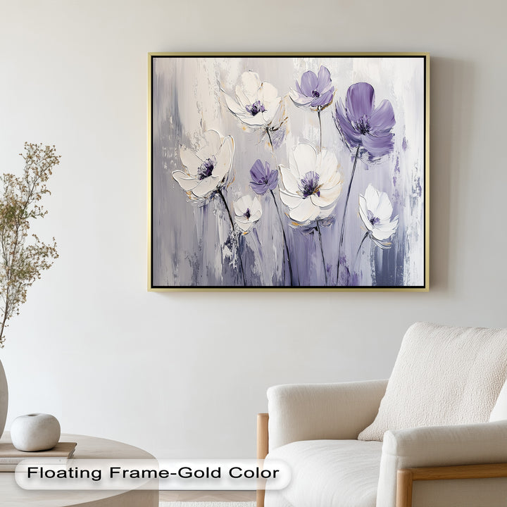 White and Purple Wildflowers in Soft Harmony - Flower Oil Painting