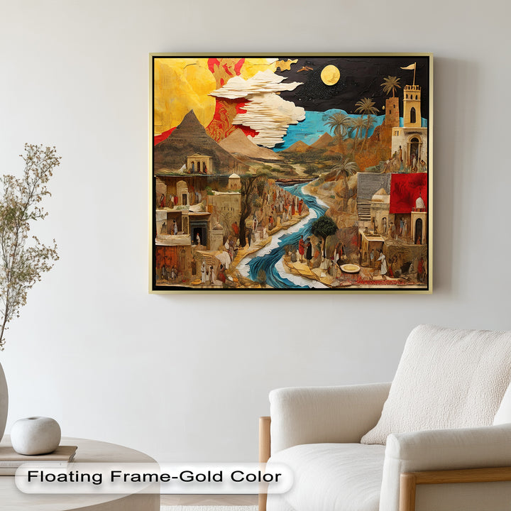 River of Time – Ancient Civilization Collage Picasso Oil Painting