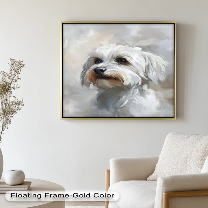 Snowy Gaze – White Maltese Portrait Animal Oil Painting