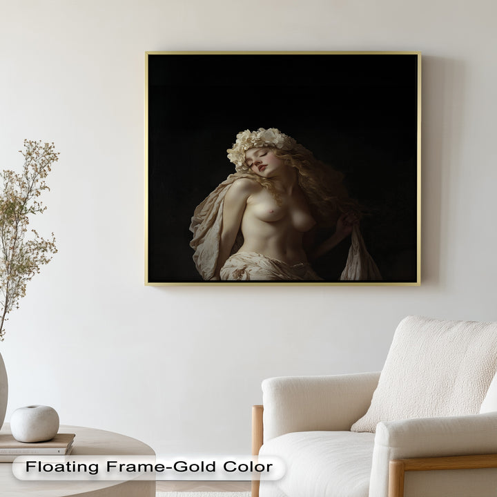 Moonlit Reverie – Classical Nude with Floral Crown Oil Painting