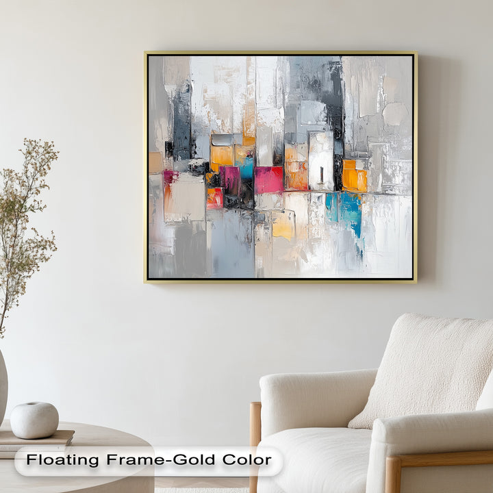Urban Geometry – Color Block Cityscape Abstract Oil Painting