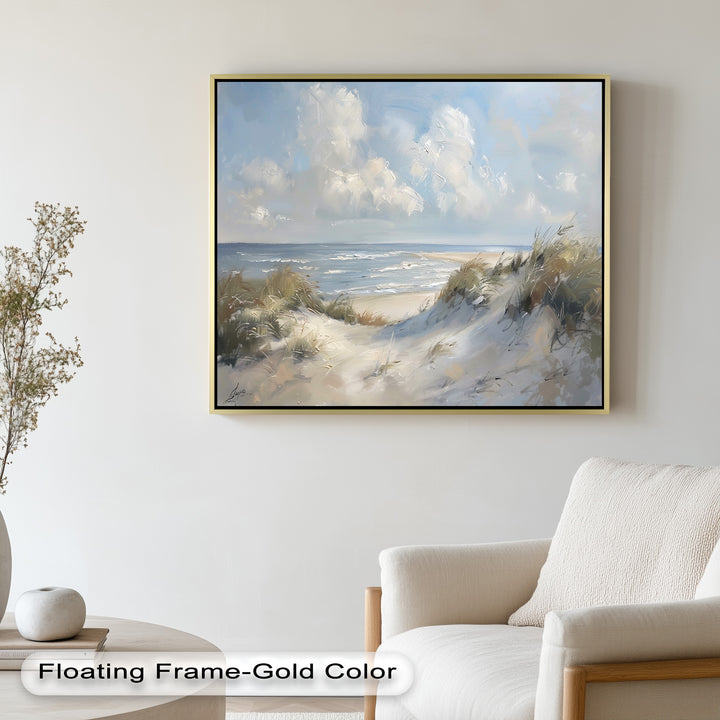 White Sand Beach Sandy Path Landscape – Coastal Oil Painting