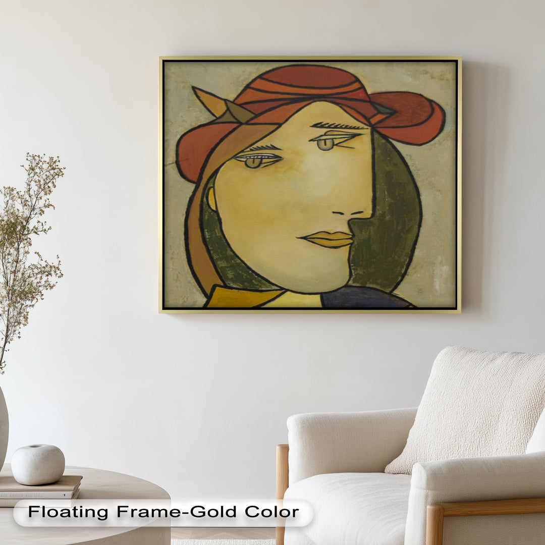 Melancholy in Red Hat – Minimalist Portrait Picasso Oil Painting