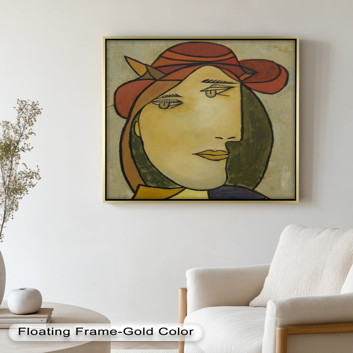 Melancholy in Red Hat – Minimalist Portrait Picasso Oil Painting
