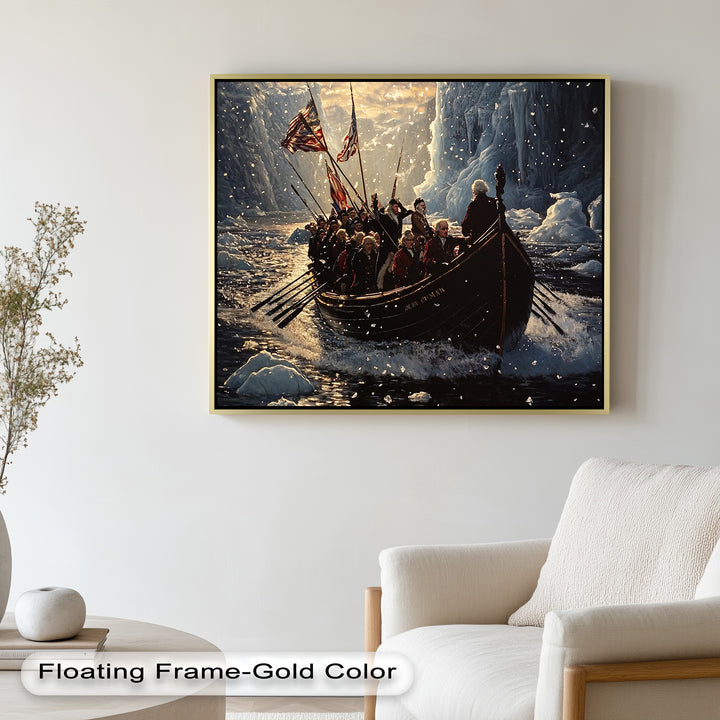Crossing the Ice – Patriotic Revolutionary Boat Oil Painting