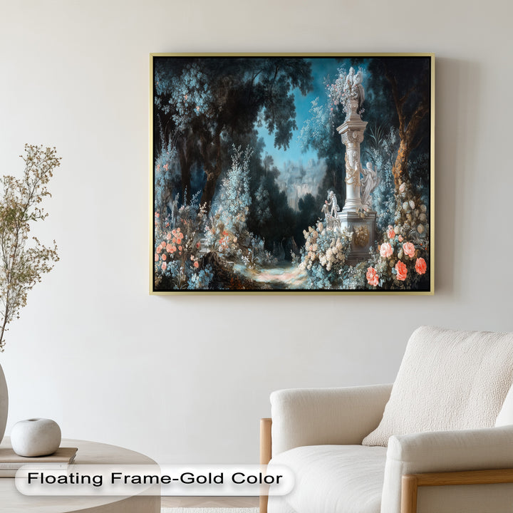 Moonlit Garden with Classical Column – Romantic Rococo Oil Painting